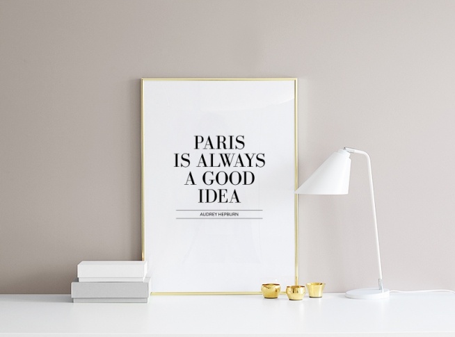 Poster med Paris text och Audrey citat Affischer och